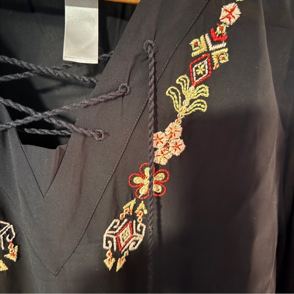 Chico's Black Blouse with Colorful Embroidery - Picture 2 of 6